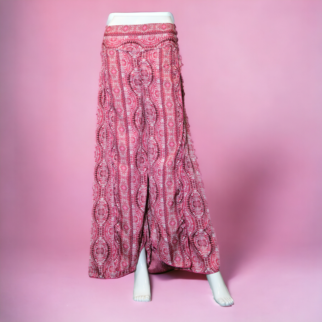 Magenta Pink with White and Gold Embellishments Printed Palazzo Pants