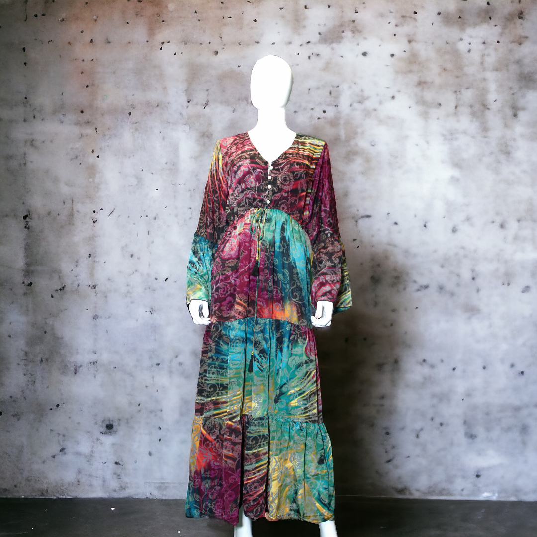 Abstract Tie-Dye Multicolor Bohemian Maxi Dress