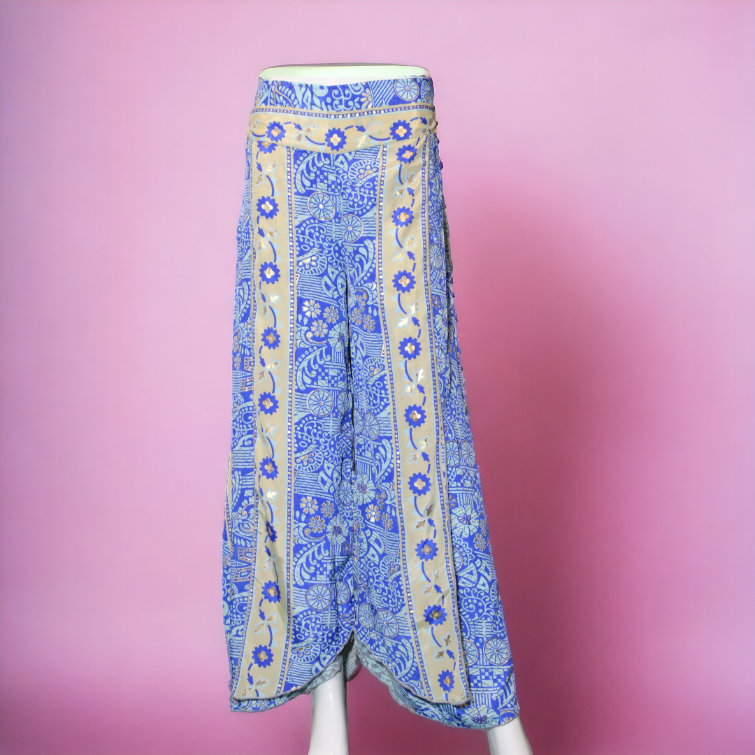 Royal Blue with White and Gold Embellishments Printed Palazzo Pants