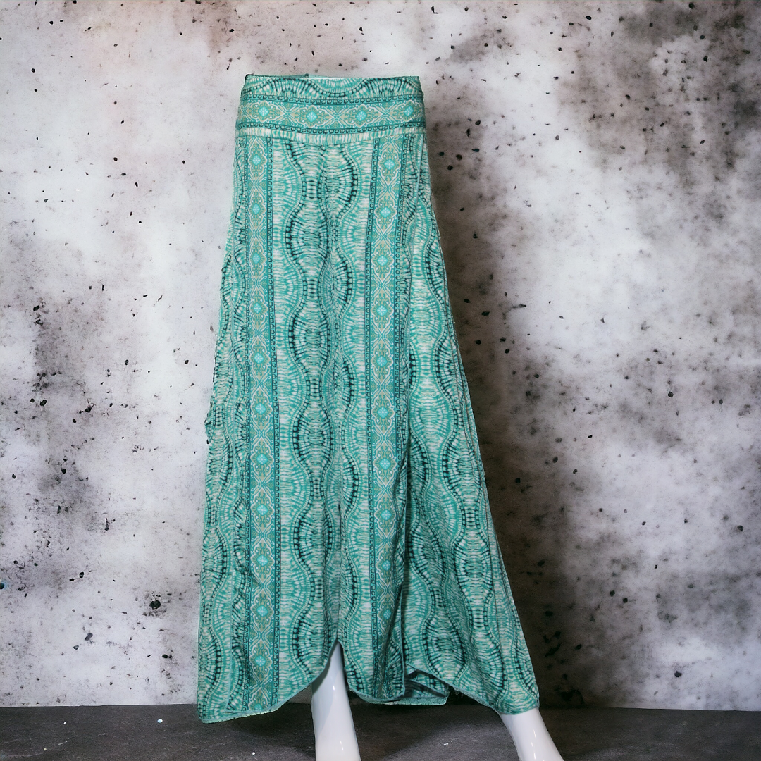 Teal Green with White and Gold Embellishments Printed Palazzo Pants