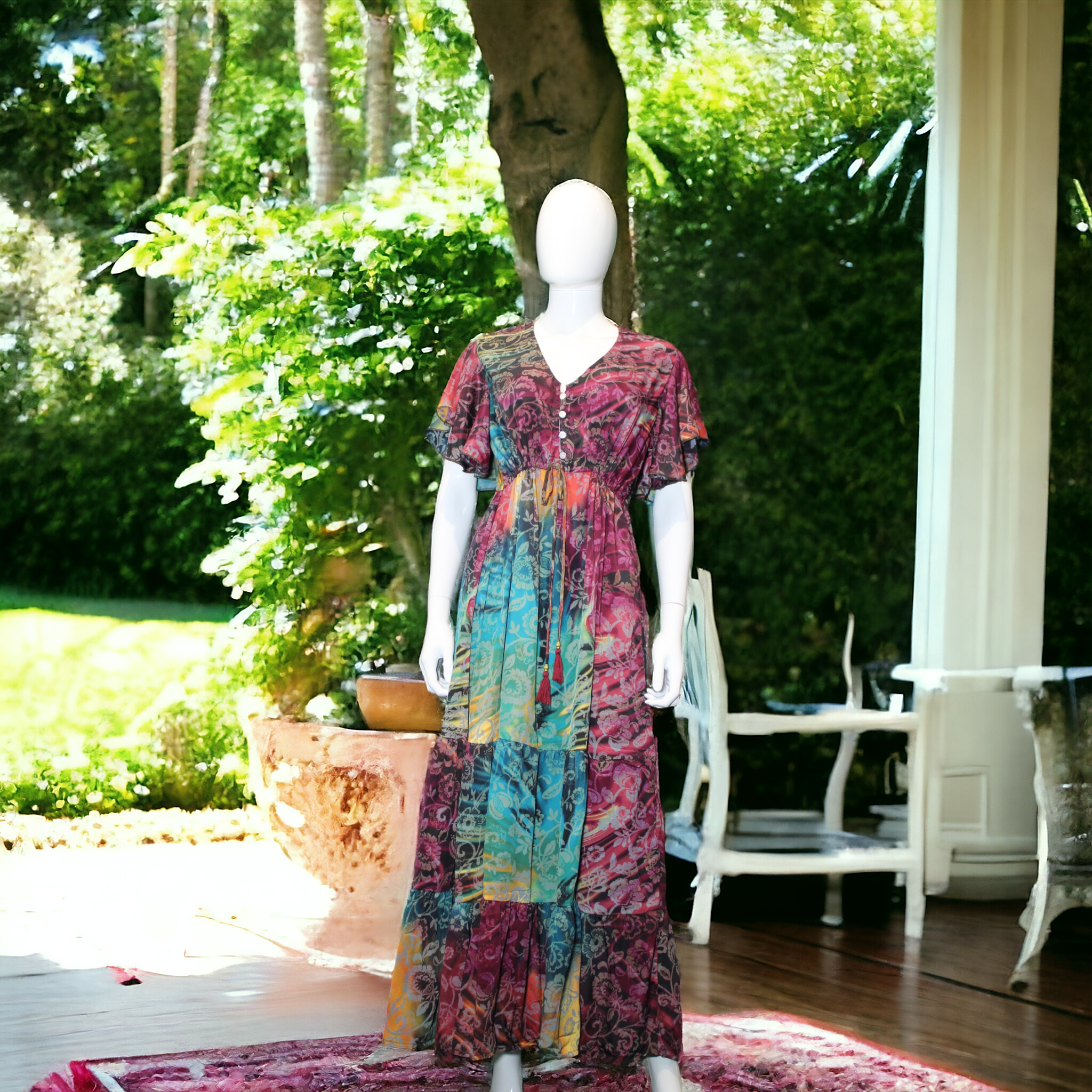 Abstract Tie-Dye Bohemian Multicolor Maxi Dress