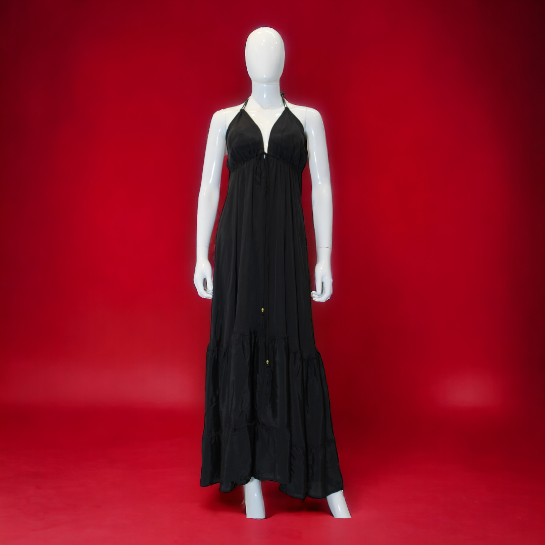 Solid Black Halter Neck Maxi Dress