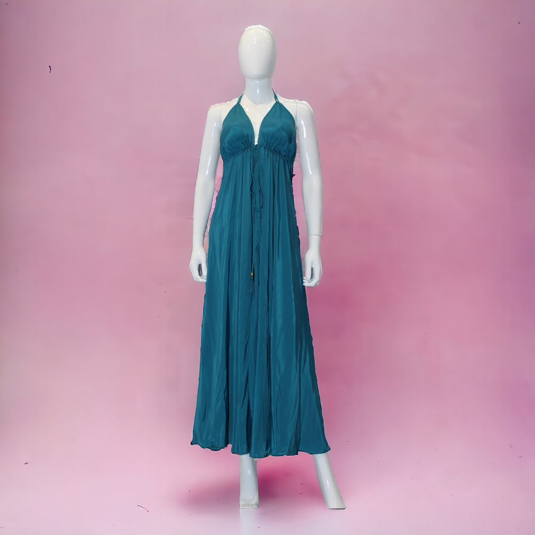 Vibrant teal Bohemian Halter Neck Maxi Dress