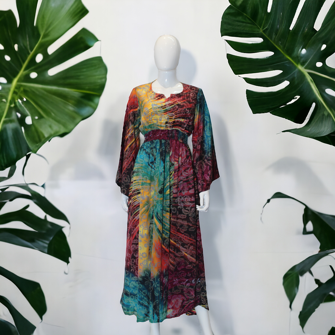 Multicolor Tie-Dye Bohemian Long Maxi Dress