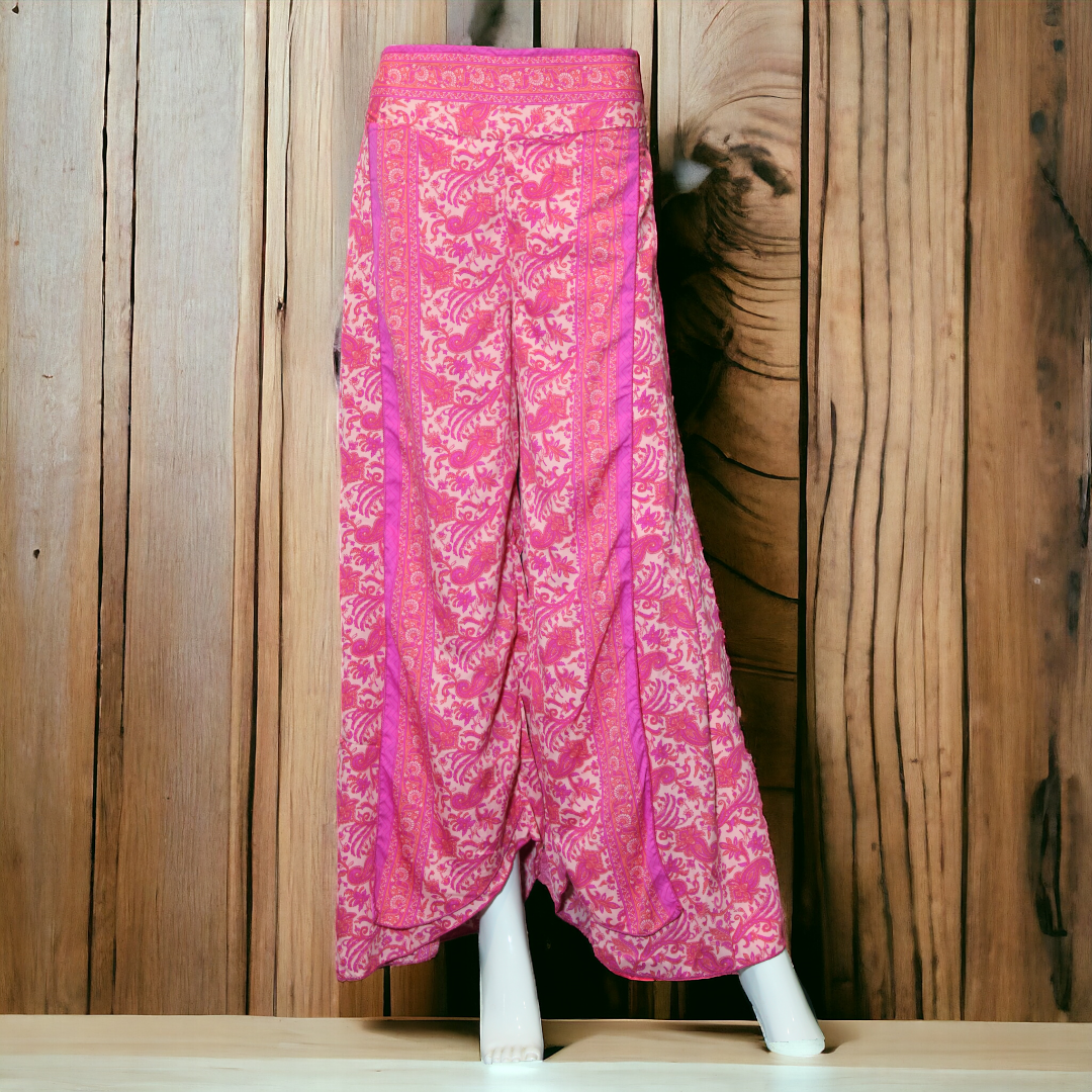 Fuchsia Pink with Gold and White Embellishments  Printed Palazzo Pants