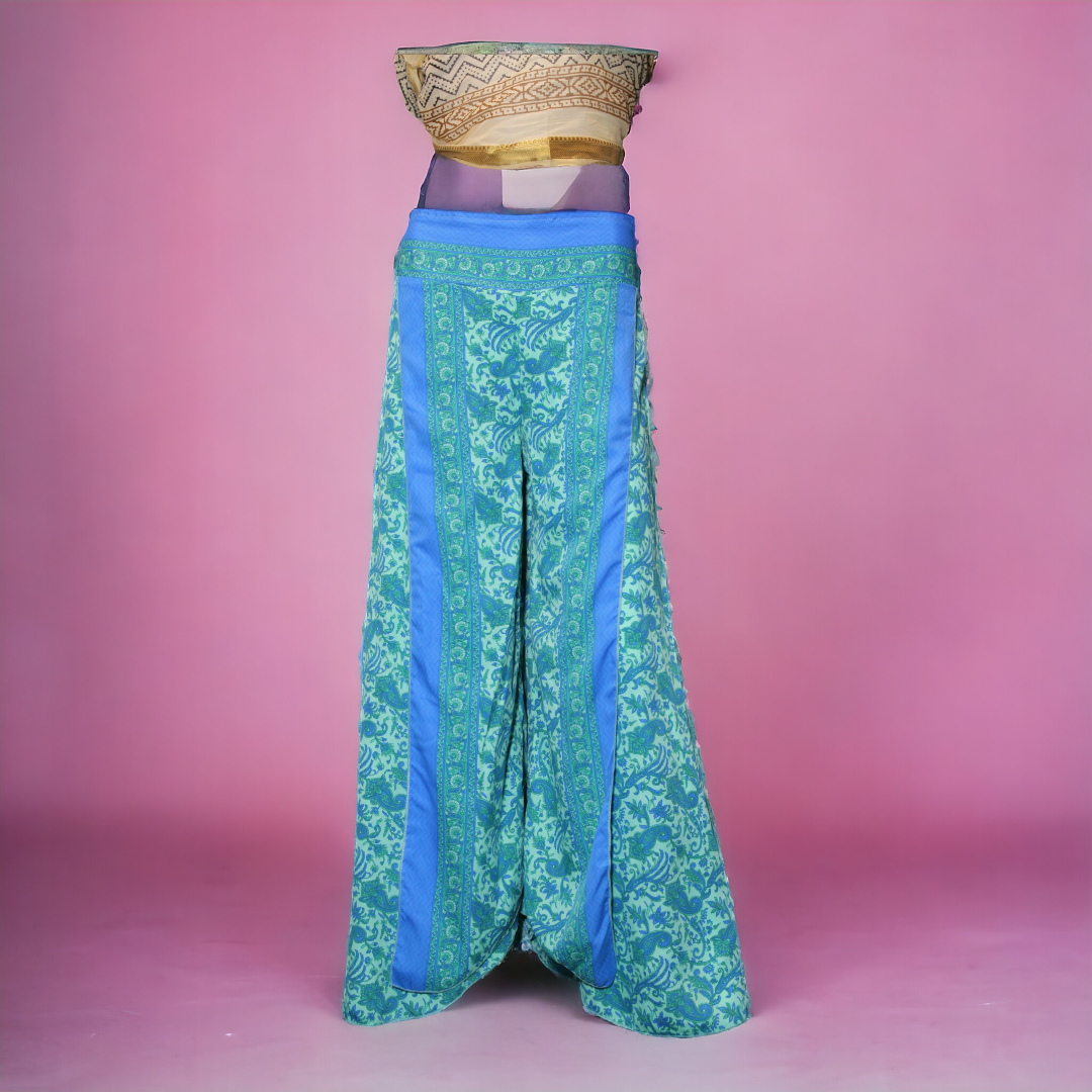 Turquoise Blue Floral Palazzo Pants